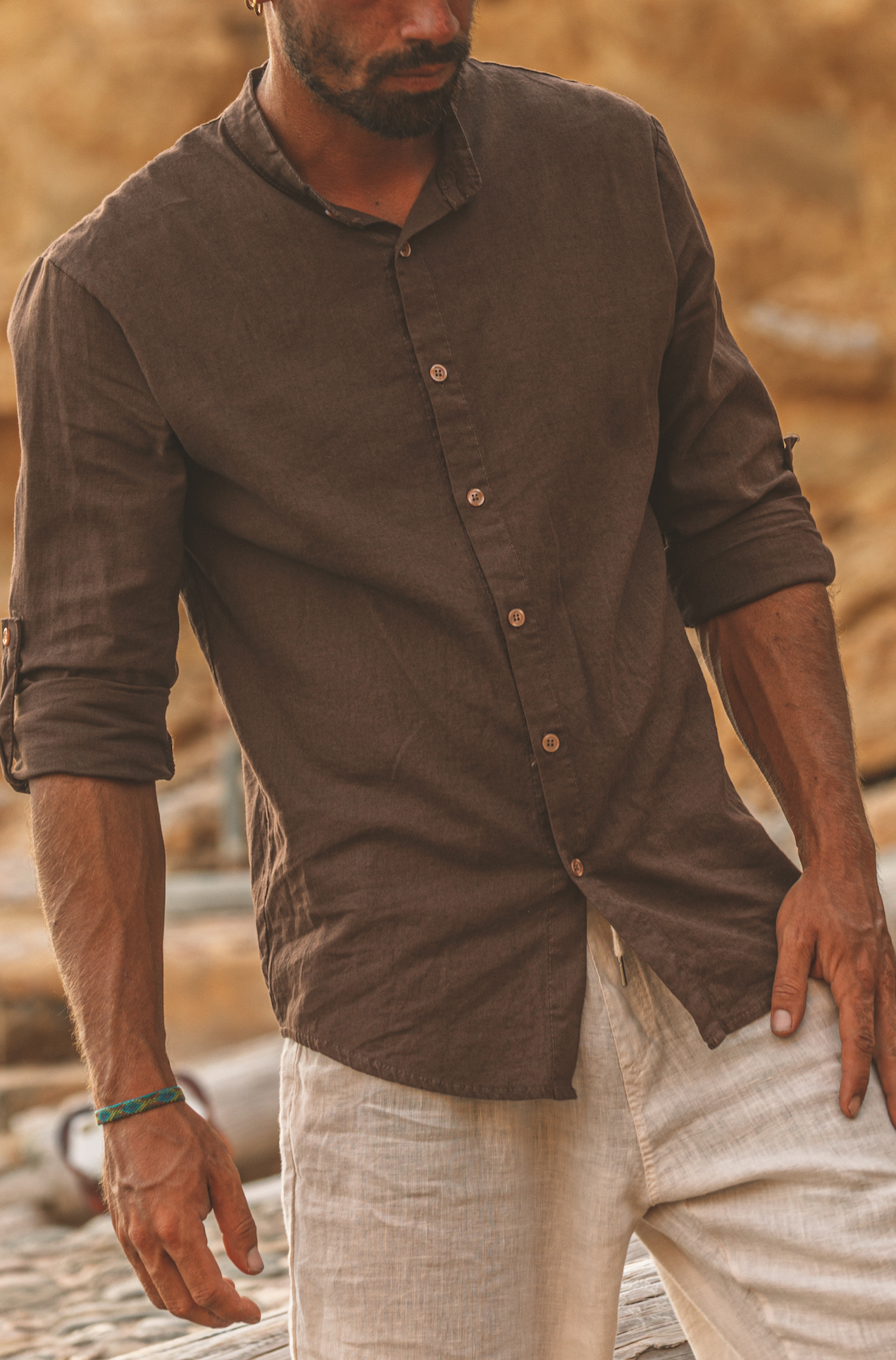 Shirt Marco Linen Chocolate Brown
