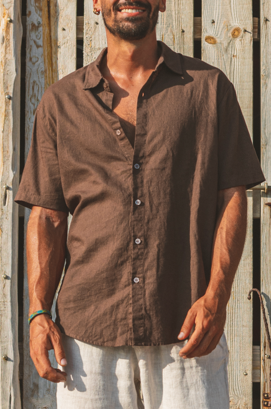 Shirt Aquiles Linen Chocolate Brown